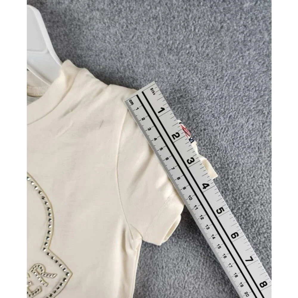 Moncler Logo Studded Graphic T-Shirt Girls 4A Cream Short Sleeve Crew Neck